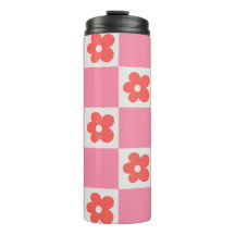 Tasse de voyage à carreaux floraux roses | Fleur r