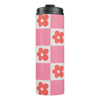 Bouteilles Isothermes Tasse de voyage à carreaux floraux roses | Fleur r