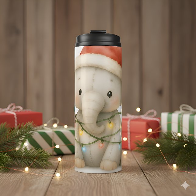 Bouteilles Isothermes Tasse Thermique de Noël Éléphant à Points Doux (This Soft Stitches Elephant Christmas Travel Mug adds a cozy touch to every sip.)
