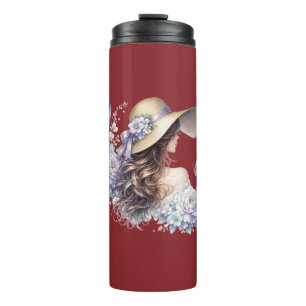 Bouteilles Isothermes Tasse Thermique Élégante Dame Fleurie Bleue