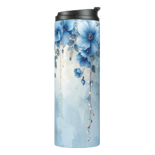 Bouteilles Isothermes Tasse Thermique Fleurs Bleues et Perles