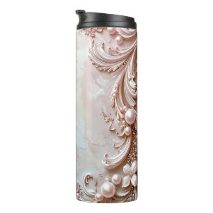 Bouteilles Isothermes Tasse thermique florale et perle ornée rose
