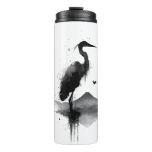 Bouteilles Isothermes Tasse thermique zen avec grue Sumi-e japonaise