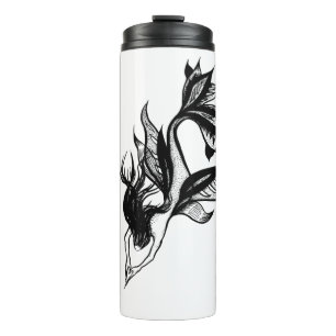 Bouteilles Isothermes Tatouage de sirène style brosse dessin d'encre omb