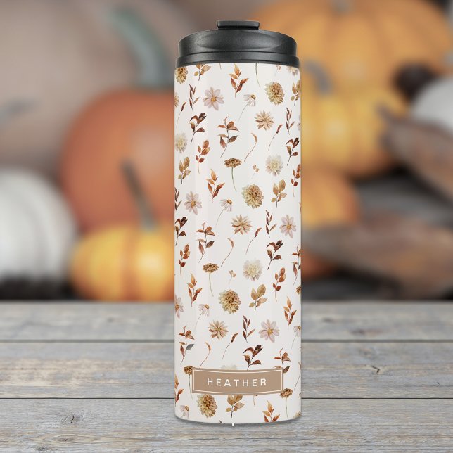 Bouteilles Isothermes Taupe Brown Automne Aquarelle Botanique Monogramme (Taupe Brown Fall Watercolor Botanical Monogrammed Thermal Tumbler
)