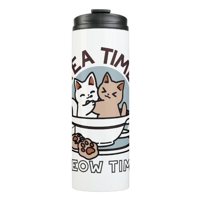 Bouteilles Isothermes Tea Time Meow Time - Cute Cat and Tea Design (Devant)