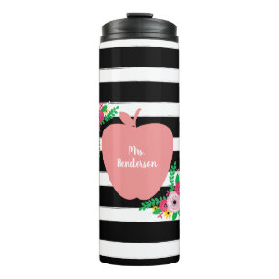 Bouteilles Isothermes Teacher Pink Apple Black + White Strip Floral