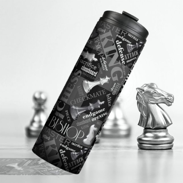 Bouteilles Isothermes Termes et pièces d'échecs noir et blanc ID784 (Créateur téléchargé)