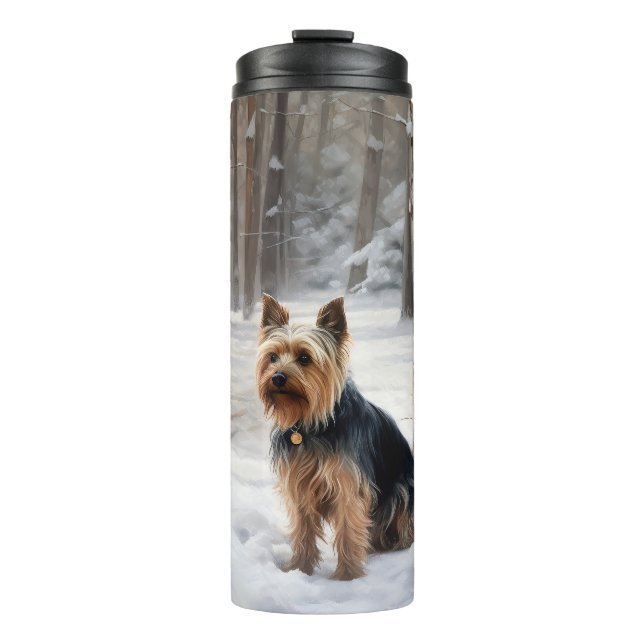 Bouteilles Isothermes Terrier Soyeux Qu'il neige Noël (Devant)