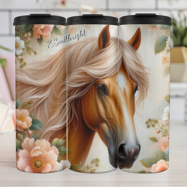 Bouteilles Isothermes Tête de cheval doré Floral Beauté (Créateur téléchargé)