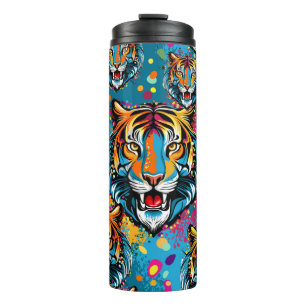 Bouteilles Isothermes Tête de tigre couleurs arc-en-ciel peinture taches