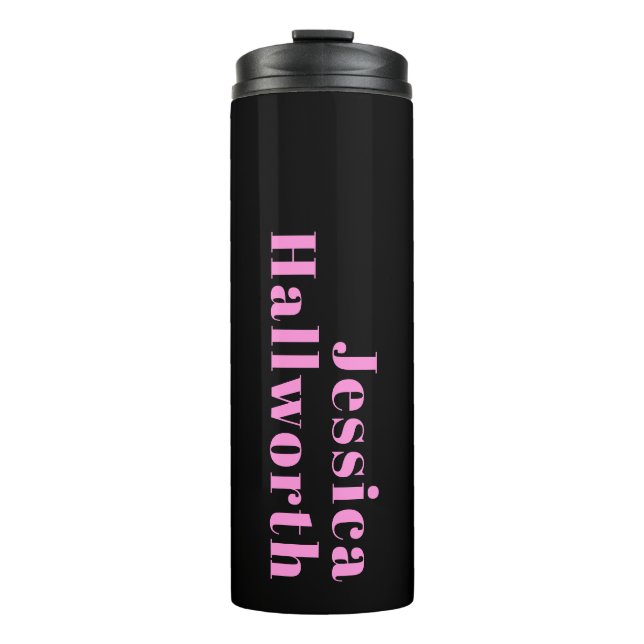 Bouteilles Isothermes Texte éditable rétro-moderne | Noir et rose (Devant)