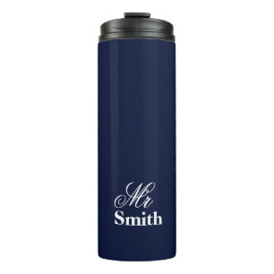 Bouteilles Isothermes Texte personnalisé Navy M. Smith Nom Blanc