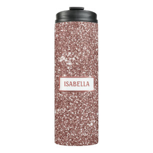 Bouteilles Isothermes Texture de paillettes en or rose faux et nom perso
