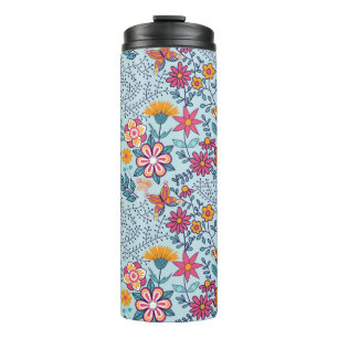 Bouteilles Isothermes Texture transparente avec fleurs et papillons. Fin