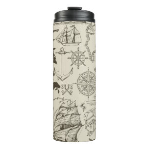 Bouteilles Isothermes Thème pirate : motif nautique vintage.