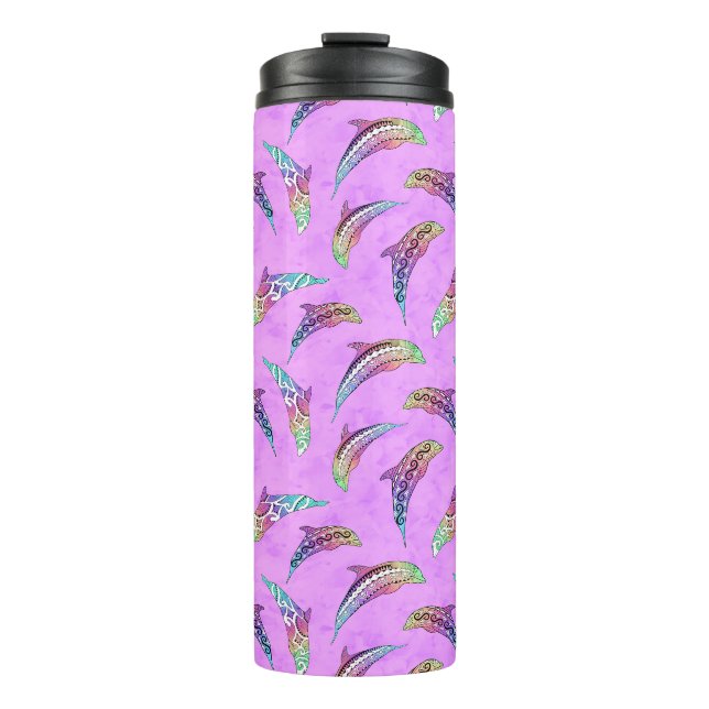 Bouteilles Isothermes Tie Dye Animaux marins roses Dolphins Marlins (Devant)