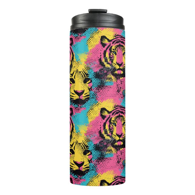 Bouteilles Isothermes Tiger Pop Art Motif en rose, jaune et bleu (Devant)