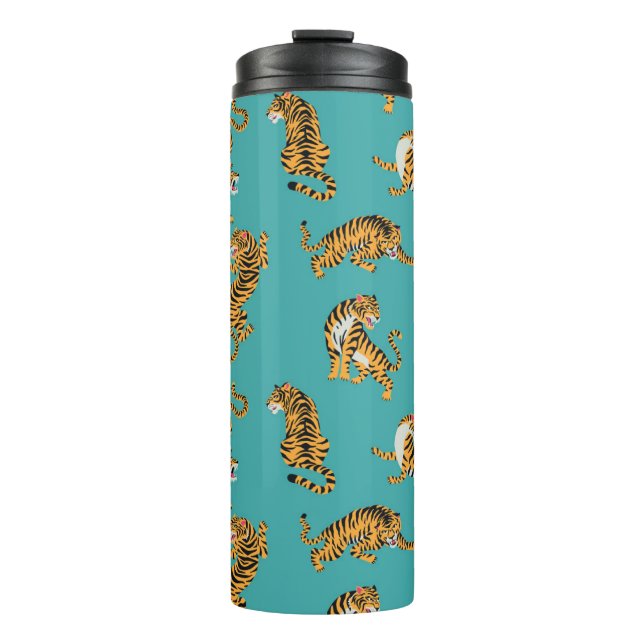 Bouteilles Isothermes Tiger sur Motif Turquoise (Devant)