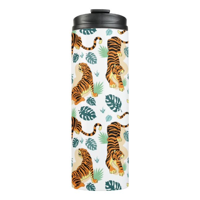 Bouteilles Isothermes Tigres Feuilles tropicaux : Illustration Vintage. (Devant)