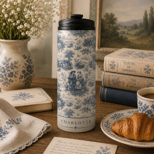 Bouteilles Isothermes Toile de campagne française personnalisée en bleu