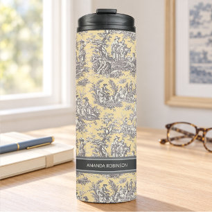 Bouteilles Isothermes Toile de Jouy vintage noir jaune