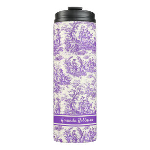 Bouteilles Isothermes Toile de Jouy Violette Vintage de Style Campagnard