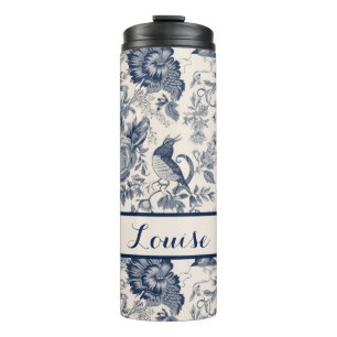 Bouteilles Isothermes Toile florale blanche et marine