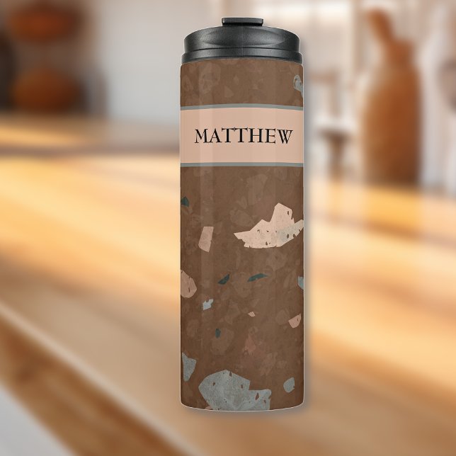 Bouteilles Isothermes Tons Brown foncé et tons terre Terrazzo Motif 12oz (Créateur téléchargé)
