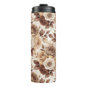 Bouteilles Isothermes Tons café Floral Rose Motif