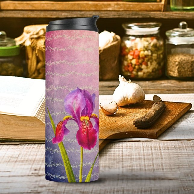 Bouteilles Isothermes Tons Violet Fleur Iris vintage (Créateur téléchargé)
