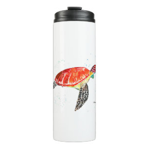 Bouteilles Isothermes Tortue de mer orange aquarelle côtière tropicale