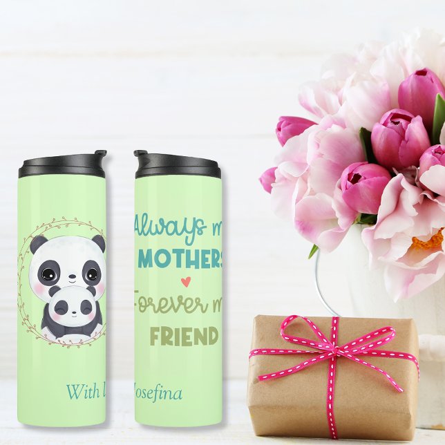Bouteilles Isothermes Toujours ma mère - Panda maman & Baby Green custom (Always my Mother - Penguin Mum & Baby Thermal Tumbler)