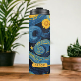 Bouteilles Isothermes Tournesol de nuit moderne Starry Nom personnalisé