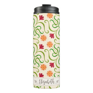 Bouteilles Isothermes Tournesol en Damas fleuri coloré Motif mignon folk