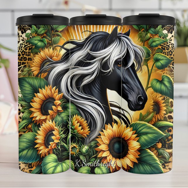 Bouteilles Isothermes Tournesol Léopard Soleil Cheval Noir Grâce (Créateur téléchargé)