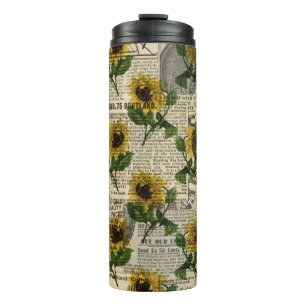 Bouteilles Isothermes Tournesol Vintage Feuilles Vertes Journal Campagne
