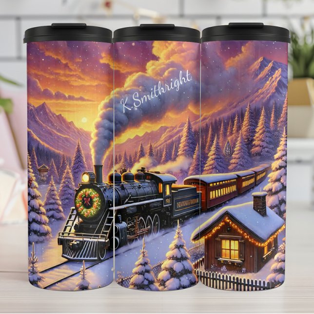 Bouteilles Isothermes Train de Noël Magique Paysage d'Hiver (Créateur téléchargé)