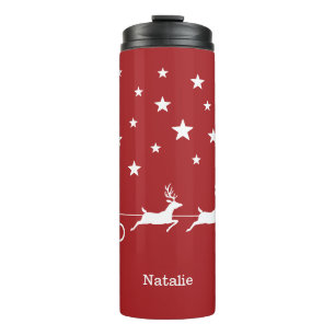 Bouteilles Isothermes Traîneau de Noël de Père Noël blanc & nom personna
