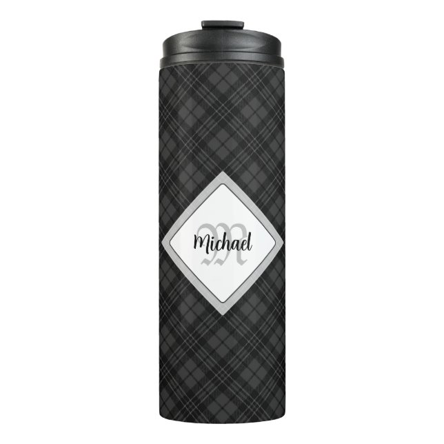 Bouteilles Isothermes Trendy noir blanc tartan Personnaliser Monogramme (Devant)