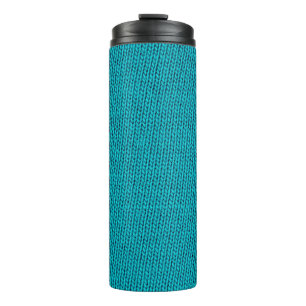 Bouteilles Isothermes Tricot bleu Laine Texture Closeup