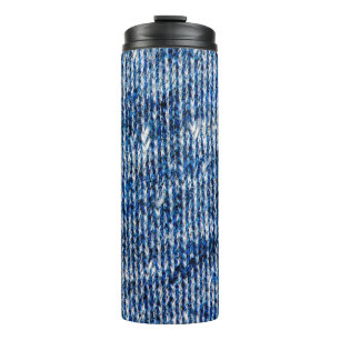 Bouteilles Isothermes Tricot bleu texture laine fermer fond photo