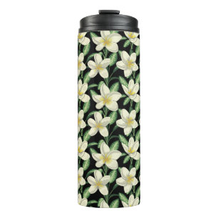 Bouteilles Isothermes Tropical continu motif fleurs blanches feuille ver