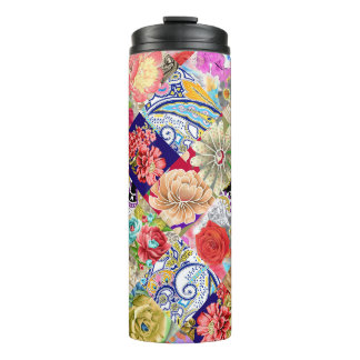 Bouteilles Isothermes Tropical motif floral, couleurs vives.