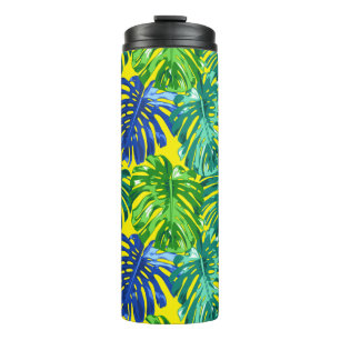 Bouteilles Isothermes Tropical Vert Bleu Jaune Monstera Jungle Feuilles