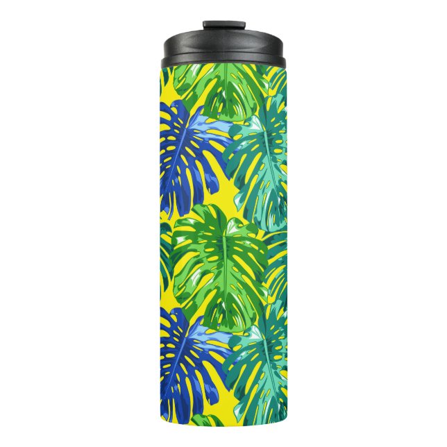 Bouteilles Isothermes Tropical Vert Bleu Jaune Monstera Jungle Feuilles (Devant)