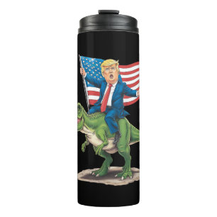 Bouteilles Isothermes Trump à cheval sur un dinosaure T Rex drapeau amér
