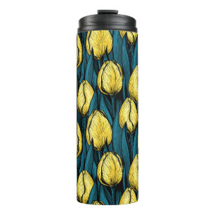 Bouteilles Isothermes Tulières jaunes avec feuilles bleus