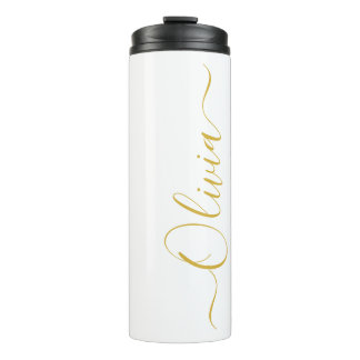 Bouteilles Isothermes Tumbler Blanc Élégant Nom Olivia Écriture Or