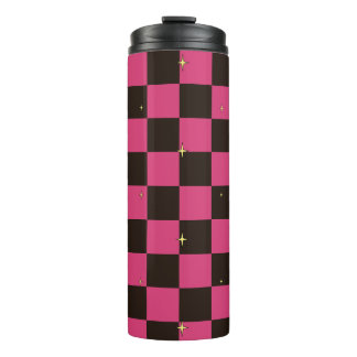 Bouteilles Isothermes Tumbler Thermique à Motif Carreaux Rose et Étoiles